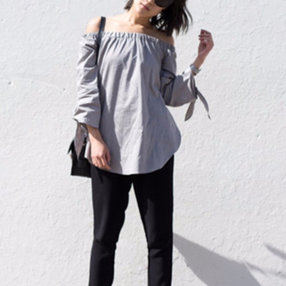 Shein Off Shoulder Gray Top - Picture 3 of 6